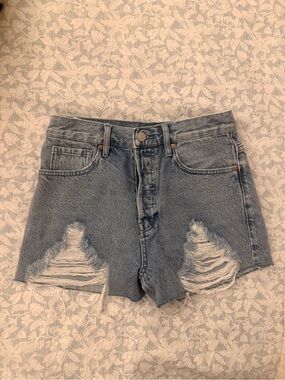 PacSun Light Blue Distressed High-Rise Jean Shorts